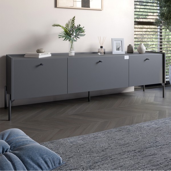 Тумба під телевізор на 3 шухляди LION Wood з чорними ніжками 160х65х40 см Антрацит (LION-043092)