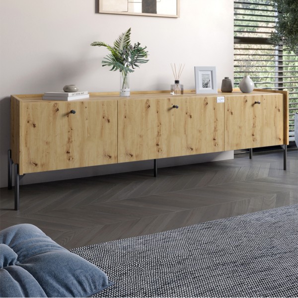 Тумба під телевізор на 3 шухляди LION Wood з чорними ніжками 160х65х40 см Дуб Артизан (LION-043098)