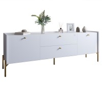 Тумба под телевизор с ящиками LION Wood с золотыми ножками 180х50х40 см Нимфея Альба (белый) (LION-043118)