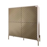 Комод-пенал з золотими металевими ніжками LION Амарант 114х40х126,5 см Самоа Димчастий/Перламутровий металік (LION-042069)