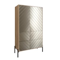 Комод-пенал з рельєфним оздобленням фасаду та чорними металевими ніжками LION Амарант 84x40x150 см Дуб Аппалачі/Перламутровий металік (LION-042156)