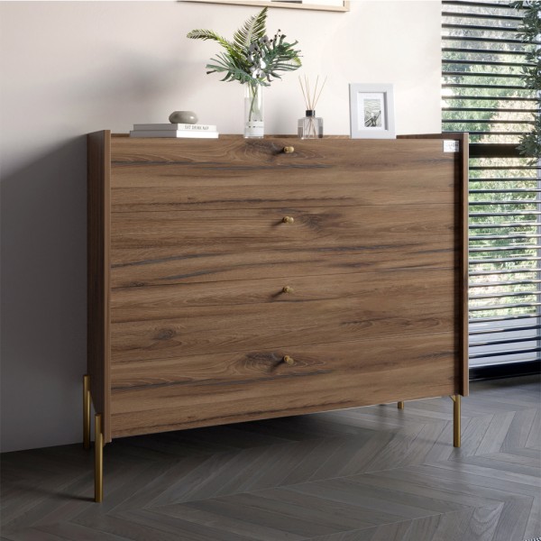Комод із 4 шухлядами LION Wood із золотими ніжками 100х90х45 см Дуб Ліворно (LION-042965)
