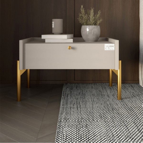 Тумба приліжкова LION Wood з однією шухлядою Кашемір (золоті ножки) (LION-041324)
