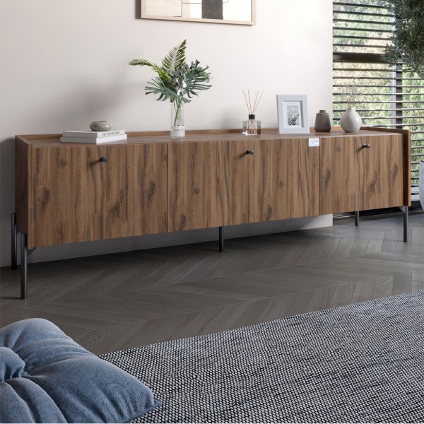 Тумба під телевізор на 3 шухляди LION Wood з чорними ніжками 160х65х40 см Дуб Ліворно (LION-043099)