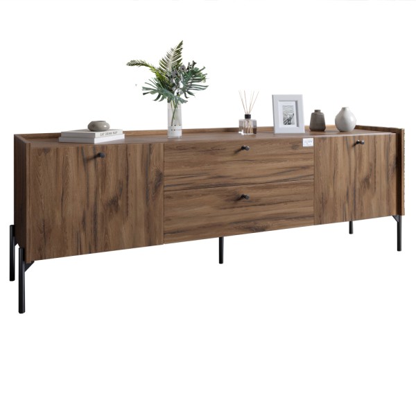 Тумба під телевізор з шухлядами LION Wood з чорними ніжками 180х50х40 см Дуб Ліворно (LION-043128)