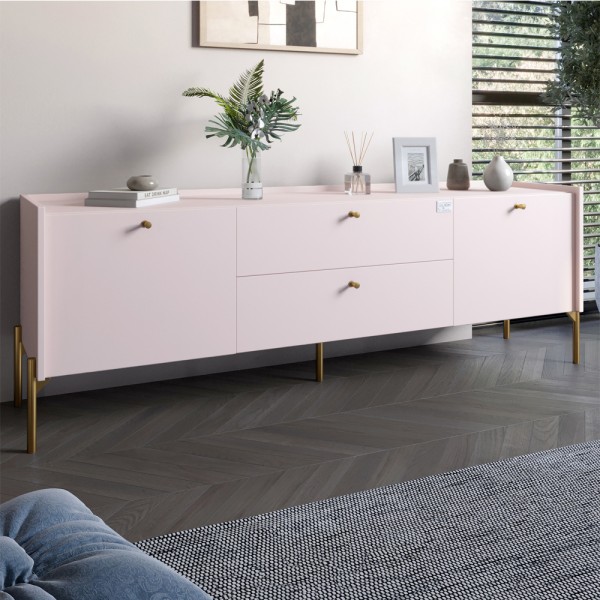 Тумба під телевізор з шухлядами LION Wood з золотими ніжками 180х50х40 см Рожевий (LION-043119)