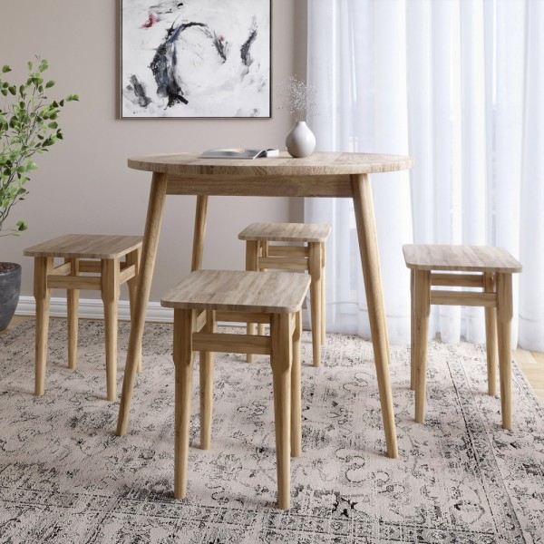 Стіл круглий і 4 табурети обідній комплект для кухні Маямі-1 кромка ПВХ 0,45 мм Дуб Сонома трюфель (LION-041228)