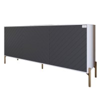 Тумба под телевизор с золотыми металлическими ножками LION Амарант 168x40x76,5 см Нимфея Альба (белый)/Графитовый (LION-043091)