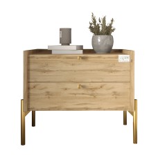 Тумба приліжкова LION Wood з двома шухлядами Дуб Аппалачі (золоті ножки) (LION-041345)