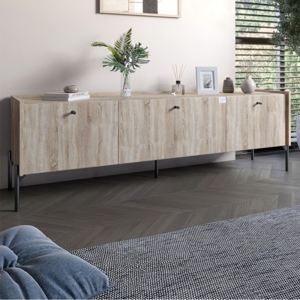 Тумба під телевізор на 3 шухляди LION Wood з чорними ніжками 160х65х40 см Дуб Сонома (LION-043100)