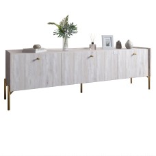 Тумба під телевізор на 3 шухляди LION Wood з золотими ніжками 160х65х40 см Самоа Димчастий (LION-042999)