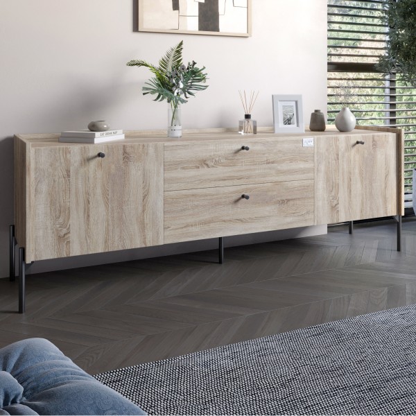 Тумба під телевізор з шухлядами LION Wood з чорними ніжками 180х50х40 см Дуб Сонома (LION-043129)