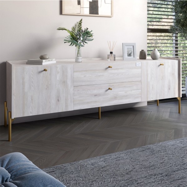 Тумба під телевізор з шухлядами LION Wood з золотими ніжками 180х50х40 см Самоа Димчастий (LION-043120)