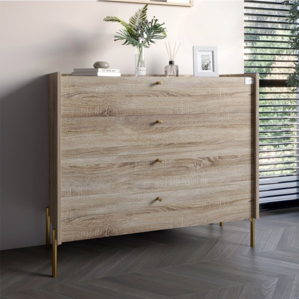 Комод із 4 шухлядами LION Wood із золотими ніжками 100х90х45 см Дуб Сонома Трюфель (LION-042967)