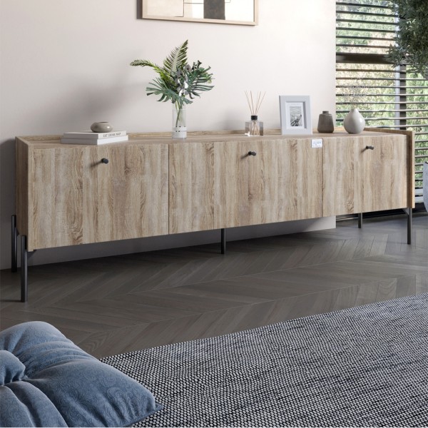 Тумба під телевізор на 3 шухляди LION Wood з чорними ніжками 160х65х40 см Дуб Сонома Трюфель (LION-043101)