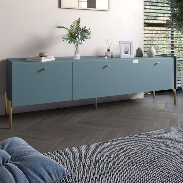 Тумба під телевізор на 3 шухляди LION Wood з золотими ніжками 160х65х40 см Граніт сірий (LION-042990)