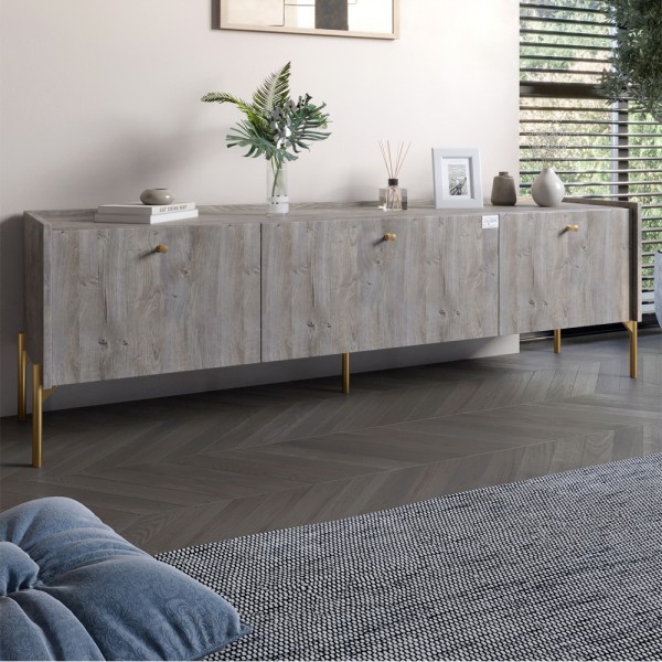 Тумба під телевізор на 3 шухляди LION Wood з золотими ніжками 160х65х40 см Шварцвальд (LION-043000)