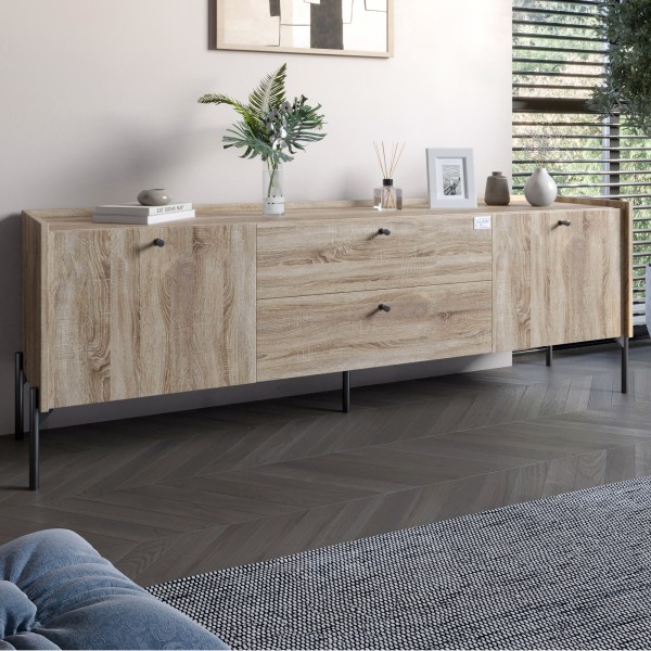 Тумба під телевізор з шухлядами LION Wood з чорними ніжками 180х50х40 см Дуб Сонома Трюфель (LION-043130)