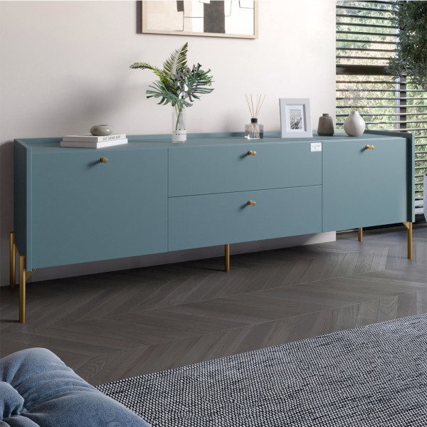 Тумба під телевізор з шухлядами LION Wood з золотими ніжками 180х50х40 см Граніт сірий (LION-043111)
