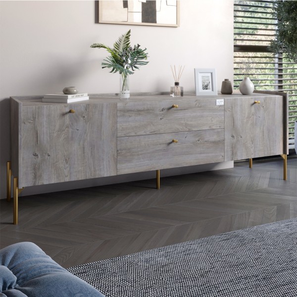 Тумба під телевізор з шухлядами LION Wood з золотими ніжками 180х50х40 см Шварцвальд (LION-043121)
