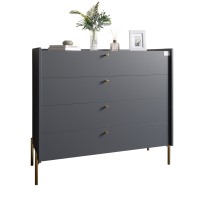 Комод із 4 шухлядами LION Wood із золотими ніжками 100х90х45 см Антрацит (LION-042957) ТОП