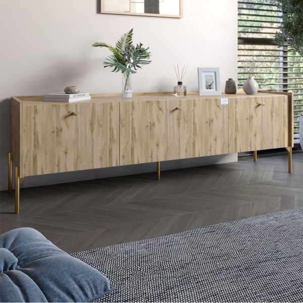 Тумба під телевізор на 3 шухляди LION Wood з золотими ніжками 160х65х40 см Дуб Аппалачі (LION-042991)