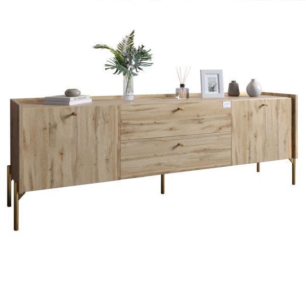 Тумба під телевізор з шухлядами LION Wood з золотими ніжками 180х50х40 см Дуб Аппалачі (LION-043112)