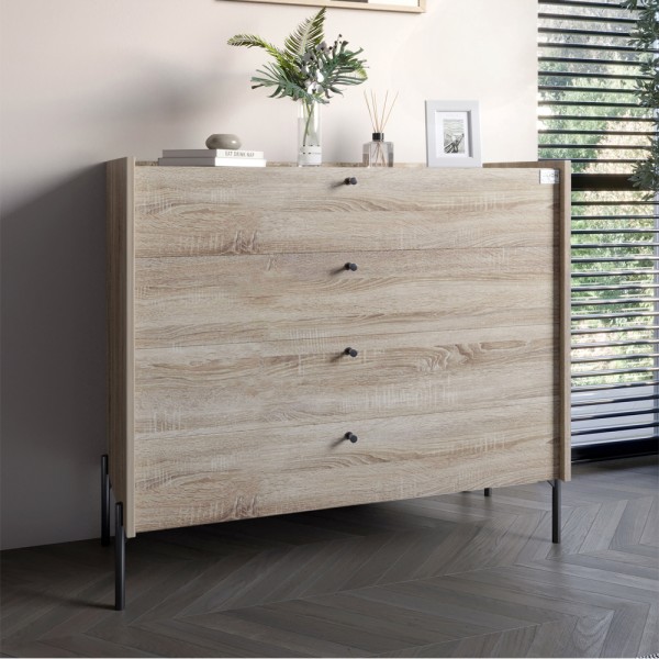 Комод із 4 шухлядами LION Wood із чорними ніжками 100х90х45 см Дуб Сонома (LION-042980)