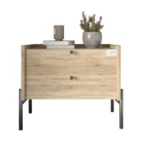 Тумба приліжкова LION Wood з двома шухлядами Дуб Сонома (чорні ножки) (LION-041352)