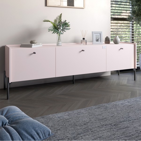 Тумба під телевізор на 3 шухляди LION Wood з чорними ніжками 160х65х40 см Рожевий (LION-043103)