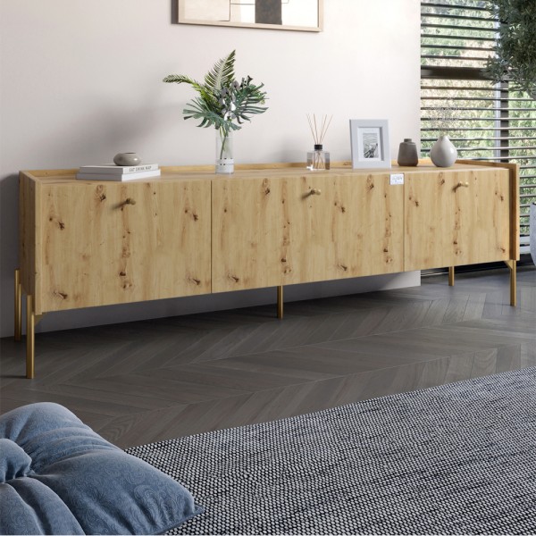 Тумба під телевізор на 3 шухляди LION Wood з золотими ніжками 160х65х40 см Дуб Артизан (LION-042992)