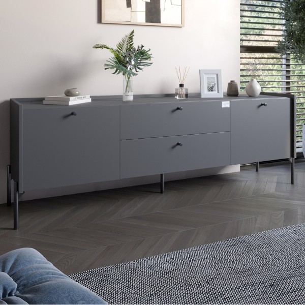 Тумба під телевізор з шухлядами LION Wood з чорними ніжками 180х50х40 см Антрацит (LION-043107)