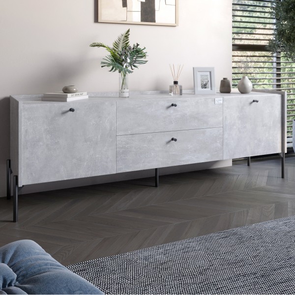 Тумба під телевізор з шухлядами LION Wood з чорними ніжками 180х50х40 см Бетон (LION-043122)
