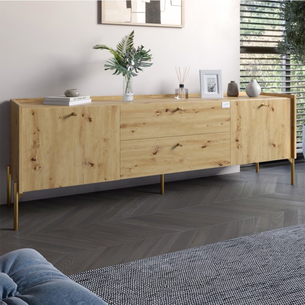 Тумба під телевізор з шухлядами LION Wood з золотими ніжками 180х50х40 см Дуб Артизан (LION-043113)