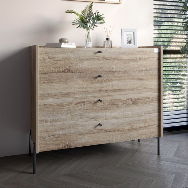 Комод із 4 шухлядами LION Wood із чорними ніжками 100х90х45 см Дуб Сонома Трюфель (LION-042981)