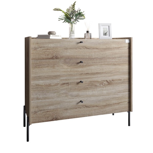 Комод із 4 шухлядами LION Wood із чорними ніжками 100х90х45 см Дуб Сонома Трюфель (LION-042981)