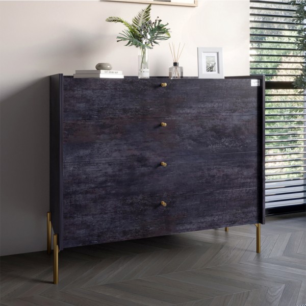 Комод із 4 шухлядами LION Wood із золотими ніжками 100х90х45 см Бетон темний (LION-042960)