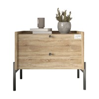Тумба прикроватная LION Wood с двумя ящиками Дуб Сонома Трюфель (черные ножки) (LION-041354)