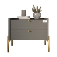 Тумба прикроватная LION Wood с двумя ящиками Антрацит (золотые ножки) (LION-041334) ТОП