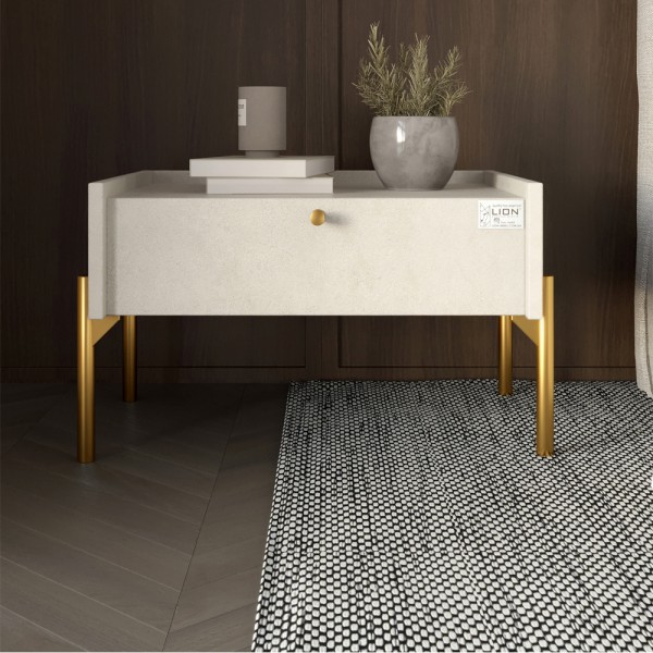 Тумба приліжкова LION Wood з однією шухлядою Бетон style (золоті ножки) (LION-041308)