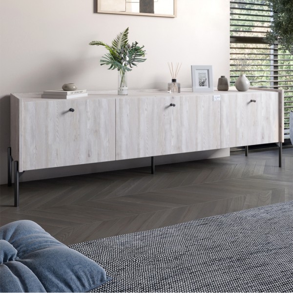 Тумба під телевізор на 3 шухляди LION Wood з чорними ніжками 160х65х40 см Самоа Димчастий (LION-043104)