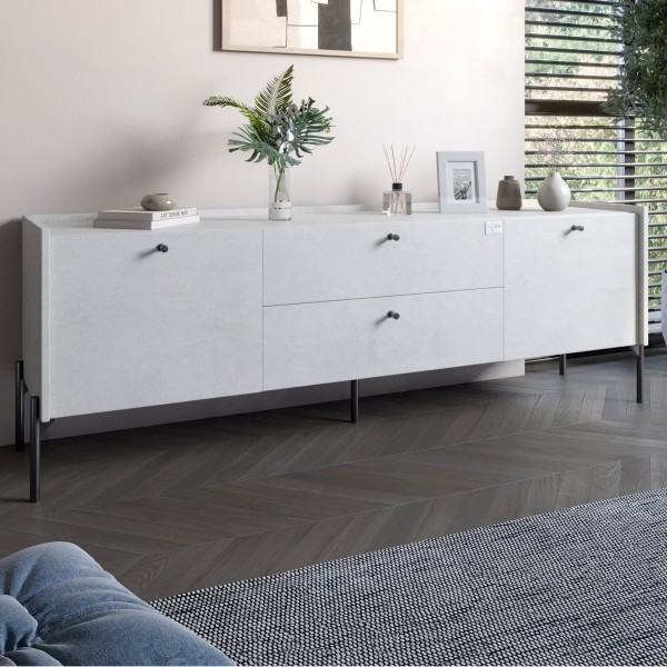 Тумба під телевізор з шухлядами LION Wood з чорними ніжками 180х50х40 см Бетон style (LION-043123)