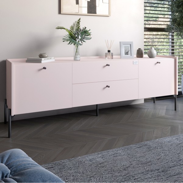 Тумба під телевізор з шухлядами LION Wood з чорними ніжками 180х50х40 см Рожевий (LION-043133)