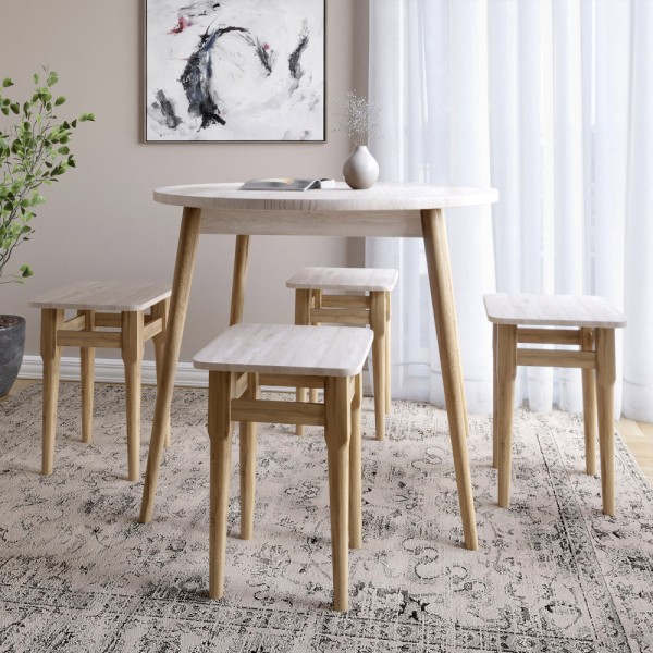 Стіл круглий і 4 табурети обідній комплект для кухні Маямі-1 кромка ПВХ 0,45 мм Самоа димчастий (LION-041218)