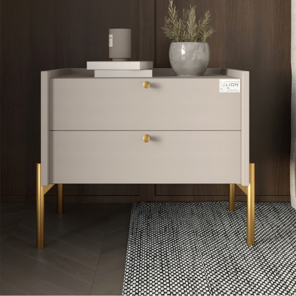 Тумба приліжкова LION Wood з двома шухлядами Кашемір (золоті ножки) (LION-041355)