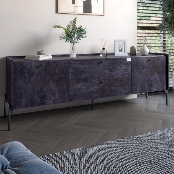 Тумба під телевізор з шухлядами LION Wood з чорними ніжками 180х50х40 см Бетон темний (LION-043124)