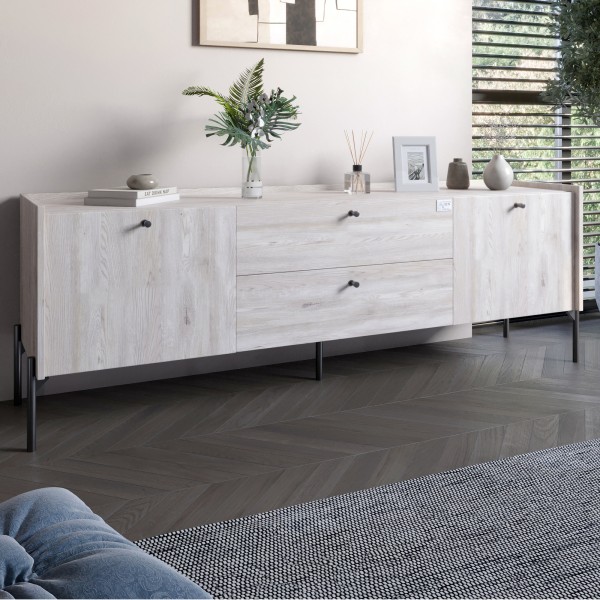 Тумба під телевізор з шухлядами LION Wood з чорними ніжками 180х50х40 см Самоа Димчастий (LION-043134)