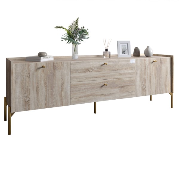 Тумба під телевізор з шухлядами LION Wood з золотими ніжками 180х50х40 см Дуб Сонома (LION-043115)