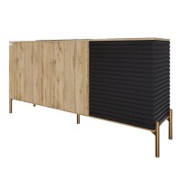 Комод закритий у вітальню на золотих металевих ніжках LION Грей 154x38x76,5 см Дуб Аппалачі/Асфальт (LION-041823)