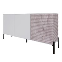 Комод закритий у вітальню на чорних металевих ніжках LION Грей 154x38x76,5 см Німфея Альба (білий)/Камінь (LION-041799)
